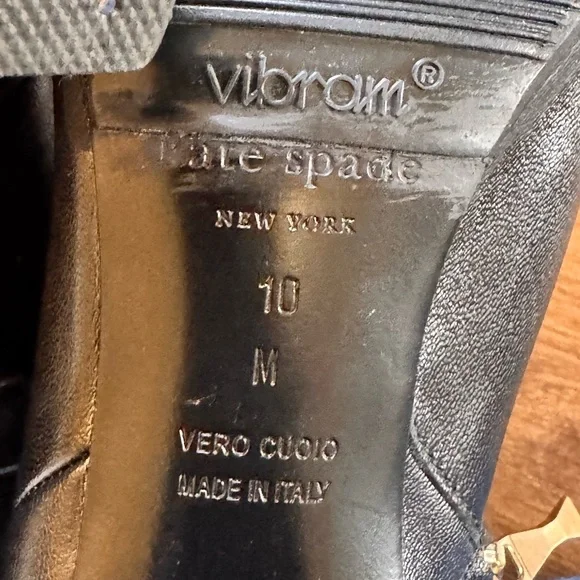 Kate Spade Black Leather Pearl Bow Block Heel Ankle Boots Patent Toe Size 10 - Picture 9 of 12